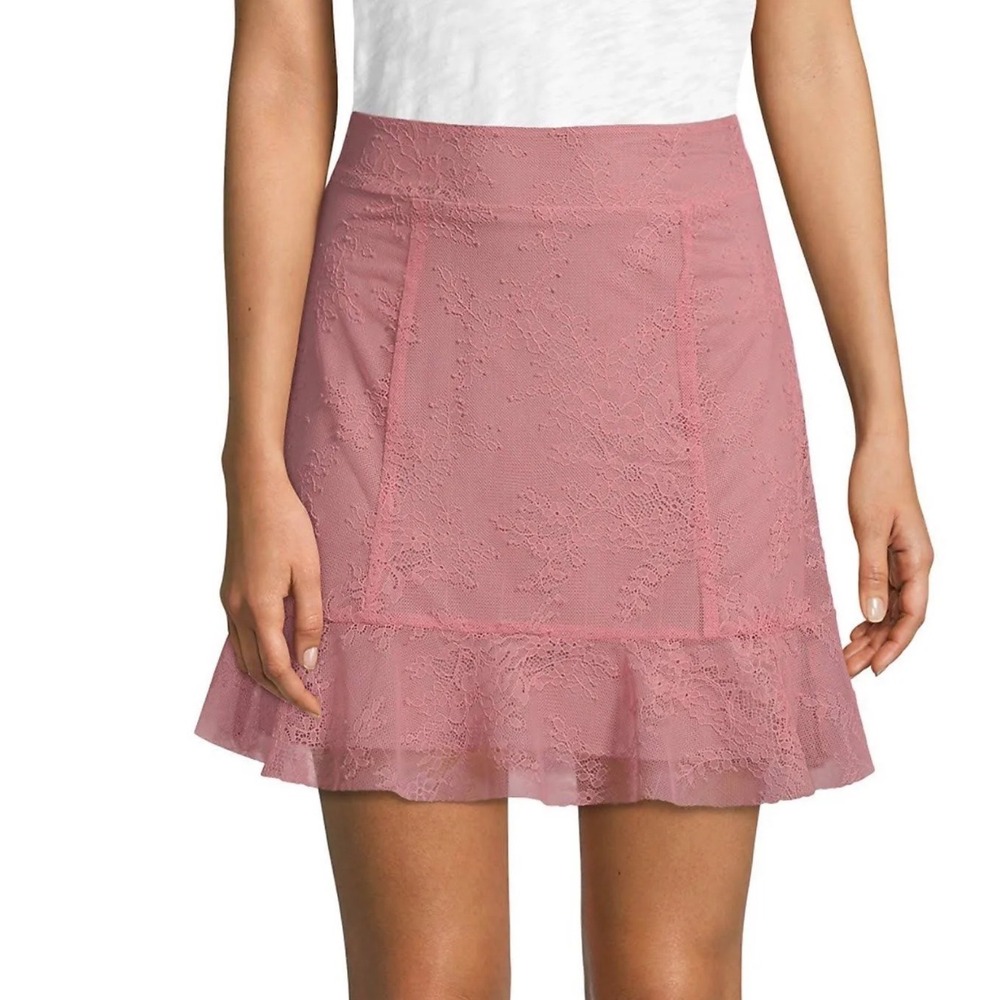 FOR LOVE & LEMONS Bianca Lace Mini Ruffle Skirt in Pink Size Medium NEW